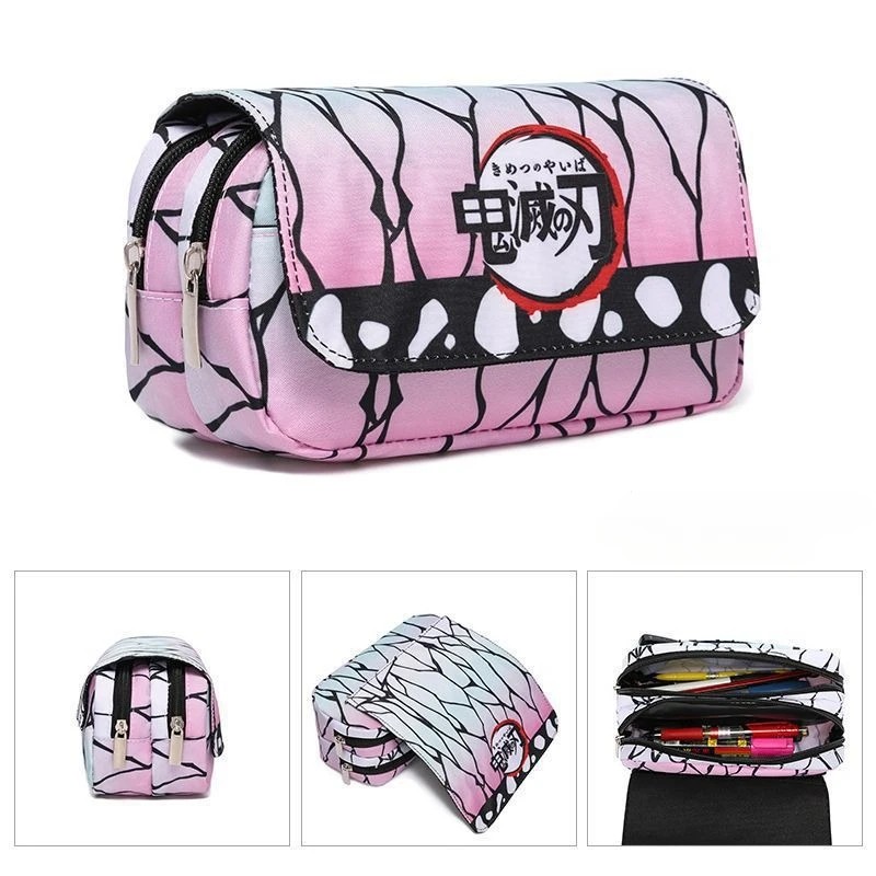 Anime Demon Slayer Pen Case Student Double-layer Storage Bag Tanjiro Nezuko Zenitsu Yoshiyuki