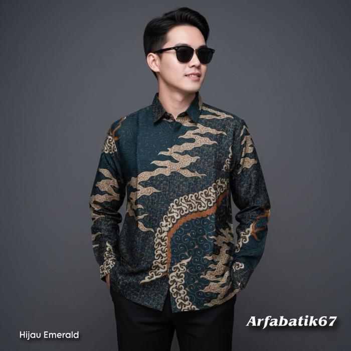 Cakra Hijau Emerald Kemeja Batik Pria Lengan Panjang Katun Prima Premium Lapis Furing Hero Ready