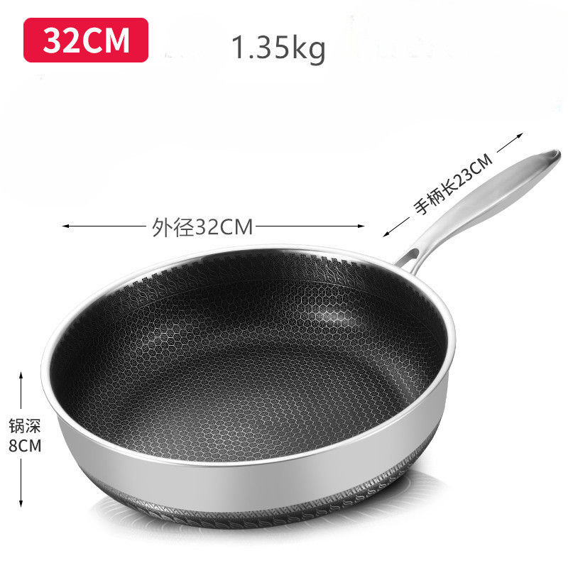 316 stainless steel deep frying pan, pan height 8CM steak pan, less oil smoke, non-stick pan, frying