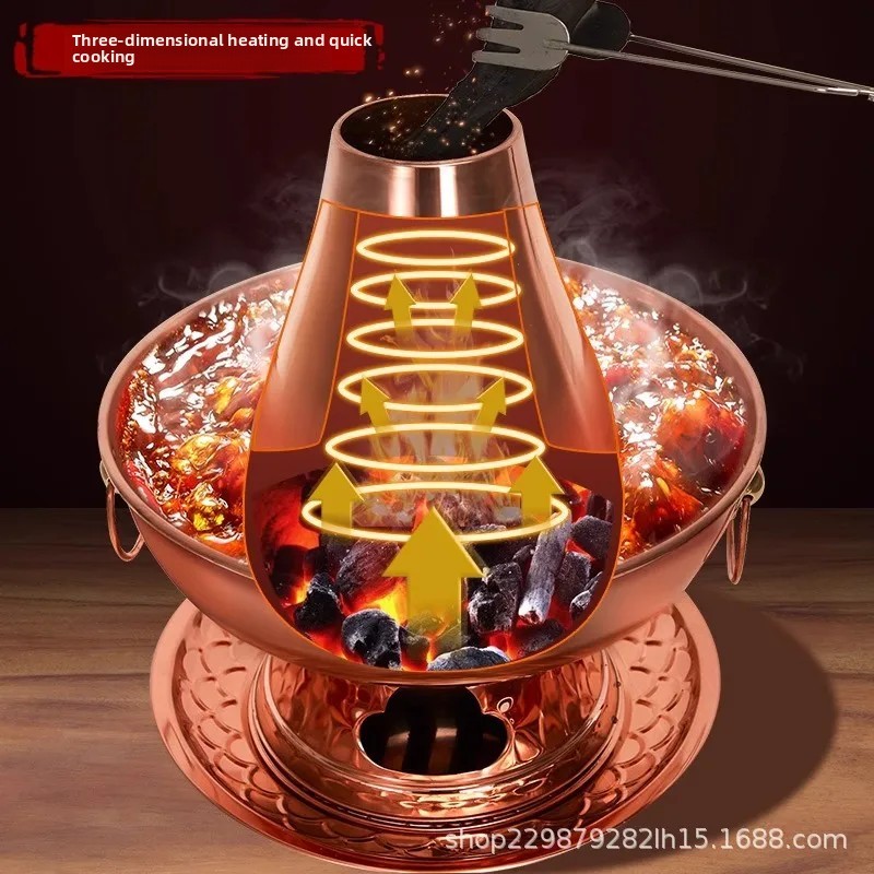 Old Beijing Copper Hot Pot Charcoal Pure Home Use Old Style Purple Copper Pot Swan Pot Special Thick