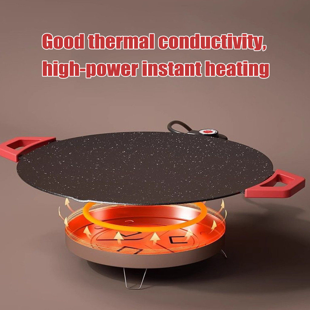 Round Nonstick Cooking Griddle Pan with Handles Pancake Maker Removable Grilling Plate 11.8in for