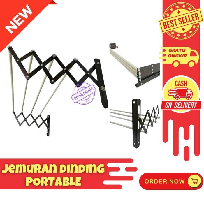 Jemuran Dinding Besi 4 Pipa Portable Lipat Minimalis baju