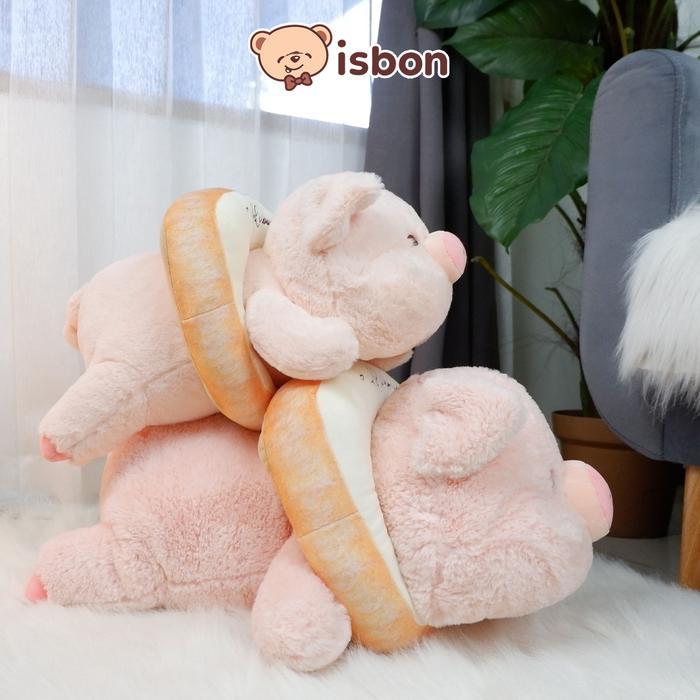 KIDS FRIENDS ISTANA BONEKA Babi Tidur With Kalung Roti Ly Porky Pig Bread Bulu Pendek Halus Mainan