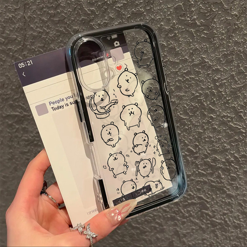 Black White Sketch Lucu Beruang Doodle Aesthetic Case Oppo Reno 15F A6X A6T A6S Pro 14F A3X A5X A5 2