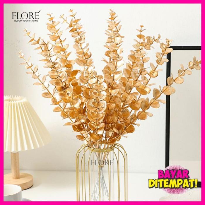 Daun Ginkgo Emas Besar Artificial Flower/Daun Gold Dekorasi Emas Golden Daun Dollar Emas Eucalyptus
