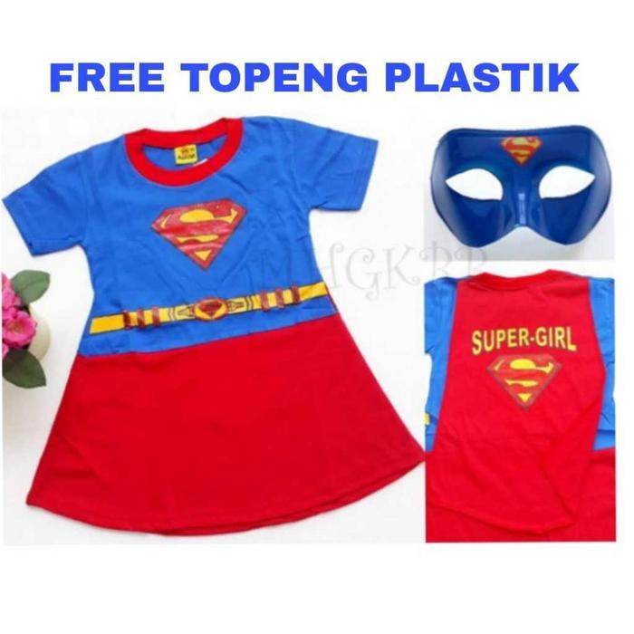 Kostum baju anak perempuan supergirl dress DAPAT TOPENG / DRESS SUPERHERO SUPERMAN SUPERGIRL