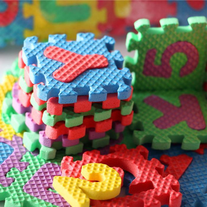 36Pcs Matras Puzzle Abjad Huruf Mini / Matras Puzzle Abjad Mini A-Z / Huruf 0-9 8 x 8 Tbl 2 Cm /