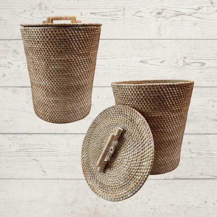 Tempat Sampah Rotan Lombok Diameter 25Cm Bawah 20Cm Tinggi 30Cm Warna Putih Coklat Hitam Natural Tbk