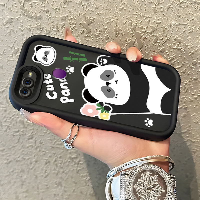 Casing Hp OPPO F9 F9 Pro A7x Realme 2 Pro Realme U1 Case Panda hitam putih yang lucu Kasing silikon 