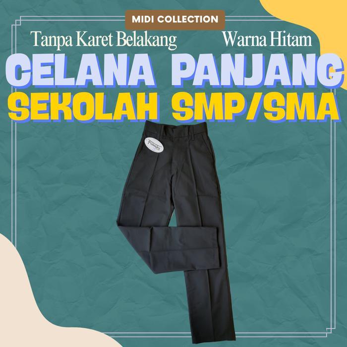 Panjang SMP SMA Celana Panjang Seragam Sekolah SMP SMA Hitam Putih Pria Tanpa Karet Bahan Famatex SM