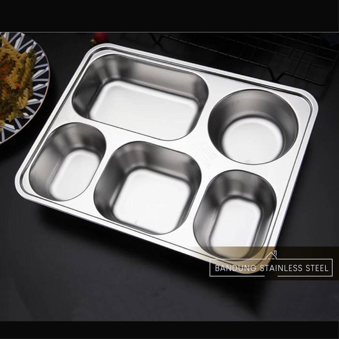 FOOD TRAY TEMPAT MAKANAN / PIRING STAINLESS DENGAN TUTUP STAINLESS PLATO