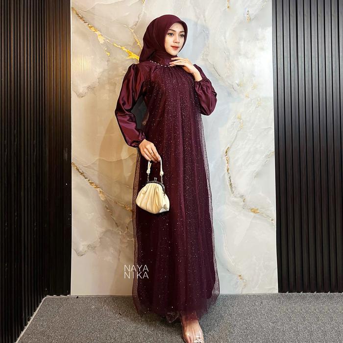 NAYANIKA BATIK - Maxi Dress Lebaran 2026 Noella Gamis Tulle Salju Mewah Berpayet Mix Roberto