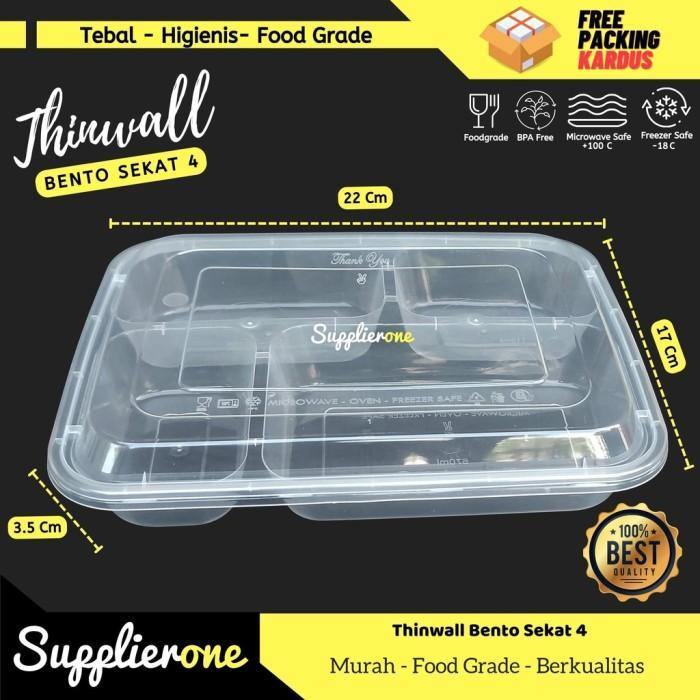 Thinwal Bento Sekat 4 Isi 25 Pcs / Bento Sekat 4 Plastik Thinwall - Thinwall Bento