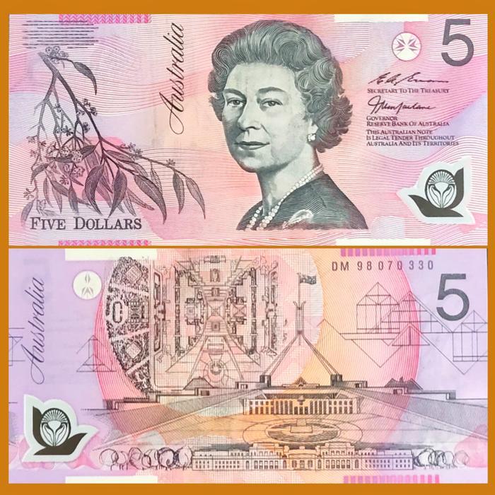 Uang Kertas Australia 5 Dollar Tahun 1998 Bahan Polimer Seri Ratu Elizabeth II
