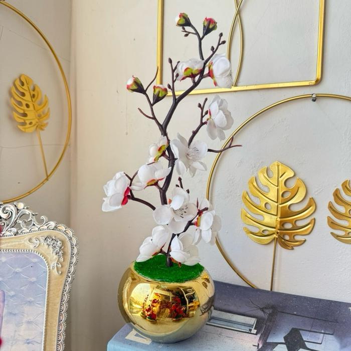 BONSAI SAKURA MINI VAS CERI/BUNGA ARTIFICIAL/Bunga PLASU - Putih