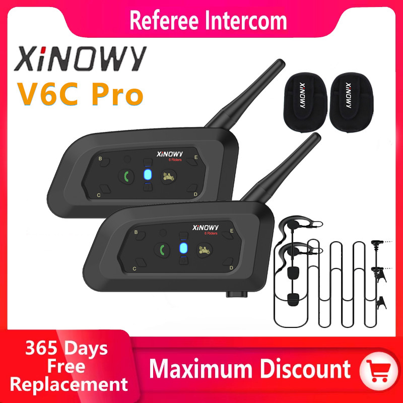 XINOWY V6C Motorcycle Helmet Headset Intercom Arbitration Bluetooth Earphone 1200m Football Referee