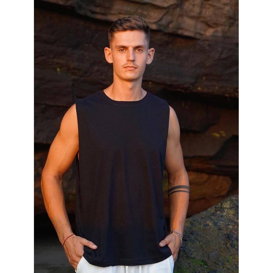 DISKON Tanktop Pria Low Cut Sewless HITAM BLACK Beachwell Bali READY STOCK