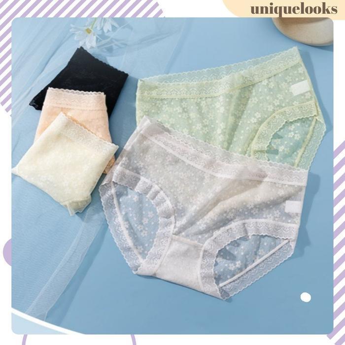 CD1907> Celana Dalam Wanita Renda Transparan Bahan Lace Seamles Underwear CD Sempak Korea