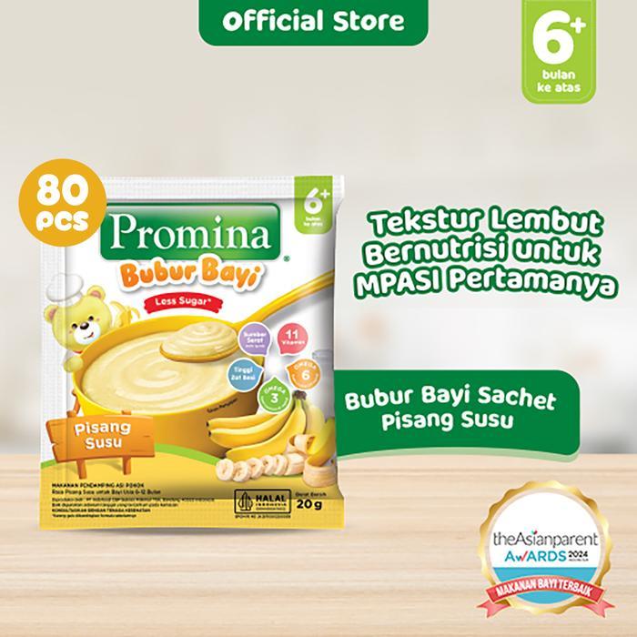 Promina Bubur Bayi Pisang Susu Sachet 20g MPASI 6+ Bulan Nutrisi Lengkap [Isi 80 SACHET]