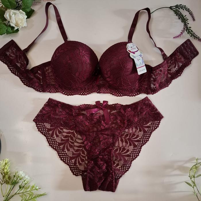 BEST Set Bh dan Celana seksi impor busa tebal cup B Bahan premium setelan Bra wanita motif