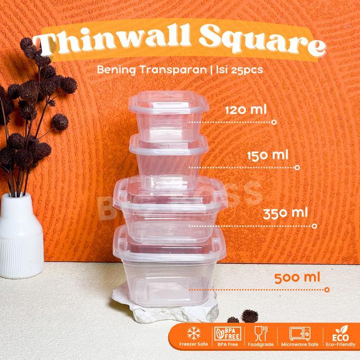 [25Pcs] Thinwall Square 120Ml 150Ml 350Ml 500Ml / Kotak Makan Plastik Dessert Salad Buah Puding
