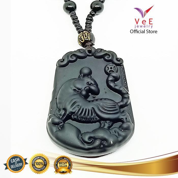 Kalung Liontin Batu Giok Hitam Motif Shio Macan untuk Pria Wanita