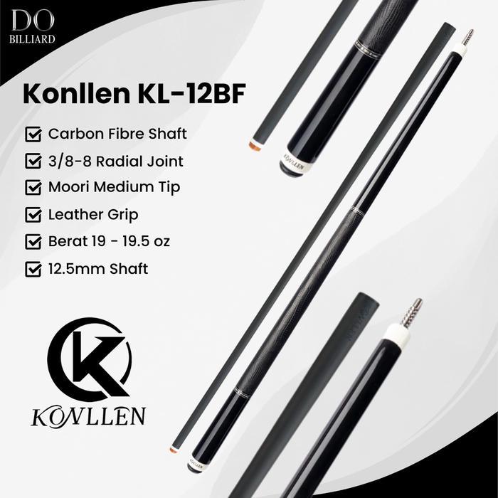 Sale Stick Billiard Konllen Kl-12F Carbon Cue Leather Grip Low Deflection / Stick Konllen Kl-12F