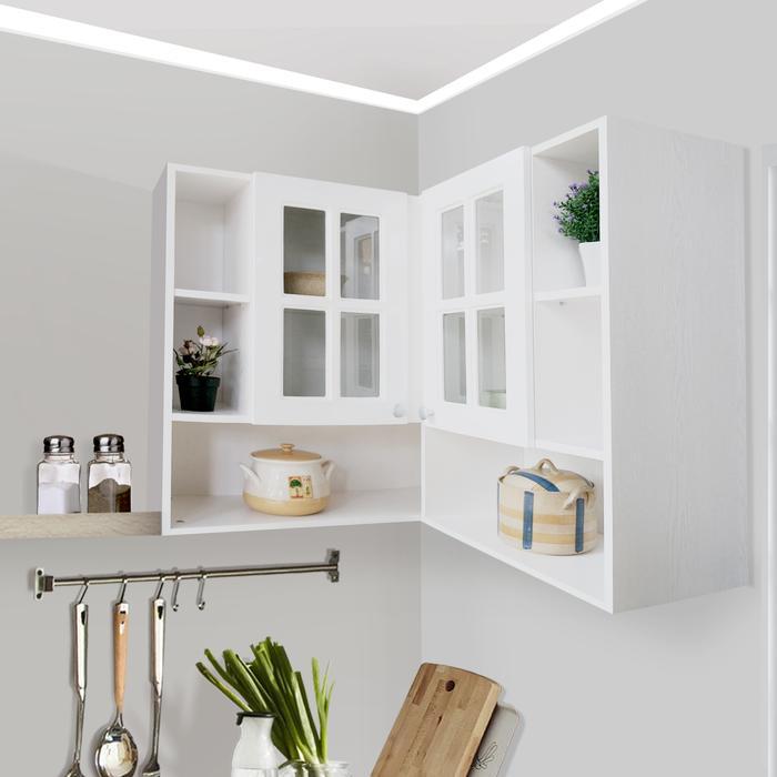 Kitchen Set Kabinet Dapur Atas Sudut Rak Kaca Putih Minimalis 85x85x31x80 cm