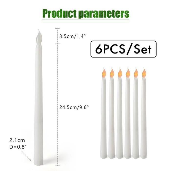 Set 6 Lilin LED Tiang Panjang Putih Berkedip untuk Dekorasi dan Cadangan Listrik