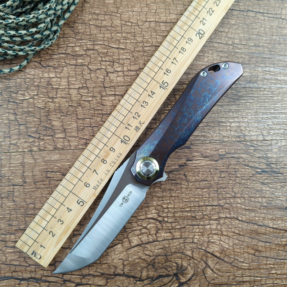 TWOSUN M390 Blade Pocket Folding Knife Titanium Handle Outdoor Camping Hunting Gift Survival Utility