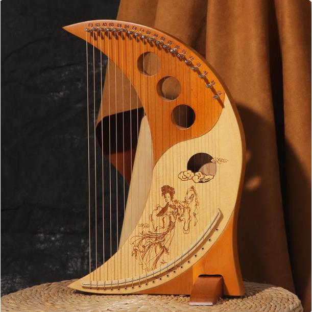 CTS 19 String Alat Musik Kecapi Kayu / Alat Musik Kecapi 19 Senar Harpa Desain Bulan Portabel untuk