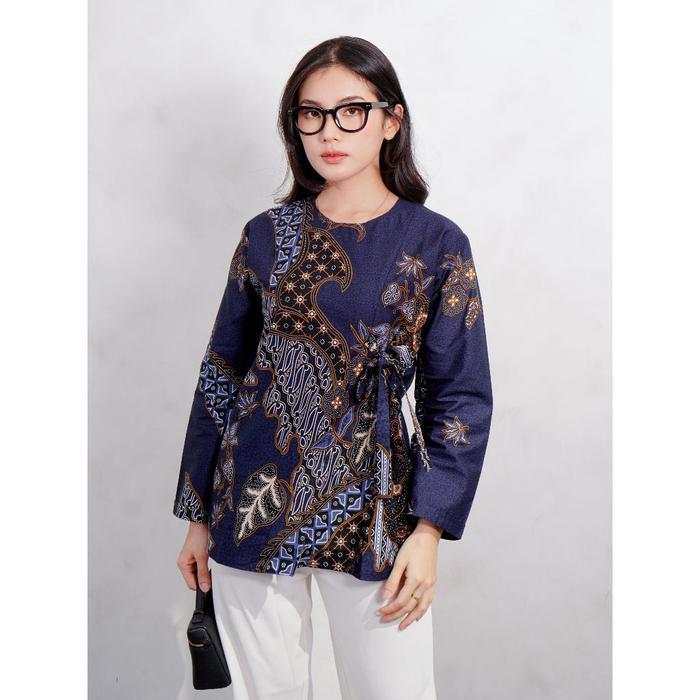 Swipe Batik Couple Kemeja Batik Couple Pria Wanita Modern Motif Akai Navy Brown - Akai Wanita NavyBr