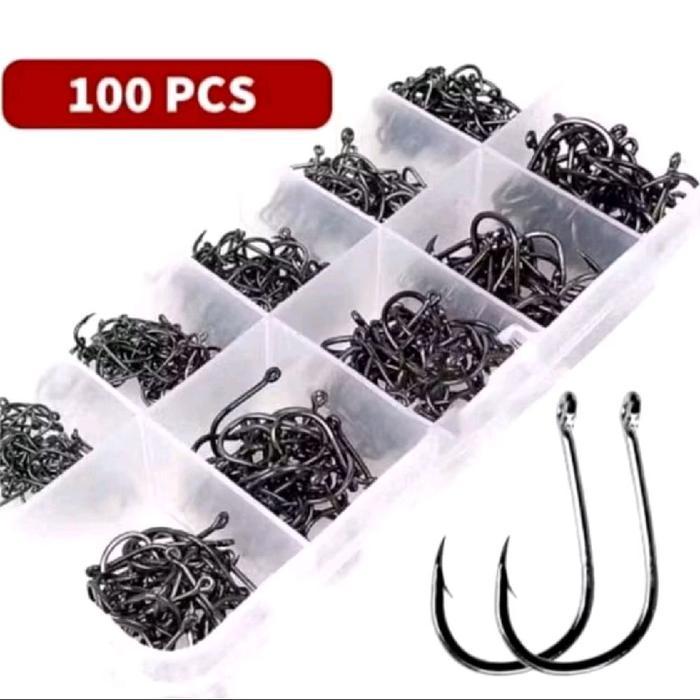 TERMURAH MATA KAIL PANCING BAJA KARBON SET 100 PCS KAIL PANCING TAJAM KUAT ANEKA UKURAN OS PROMO