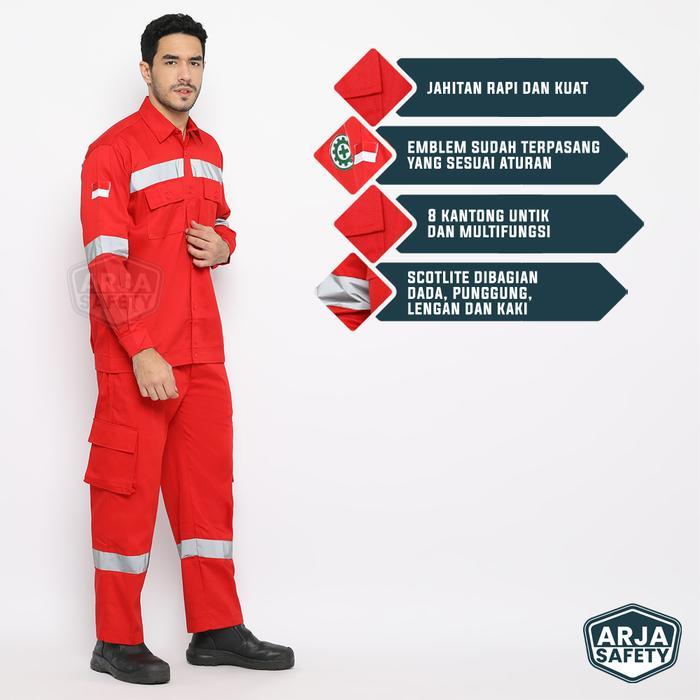 BEST QUALITY ARJA SAFETY [ FREE LOGO K3 & BENDERA ] Setelan Safety K3 Lengkap Baju Celana Seragam