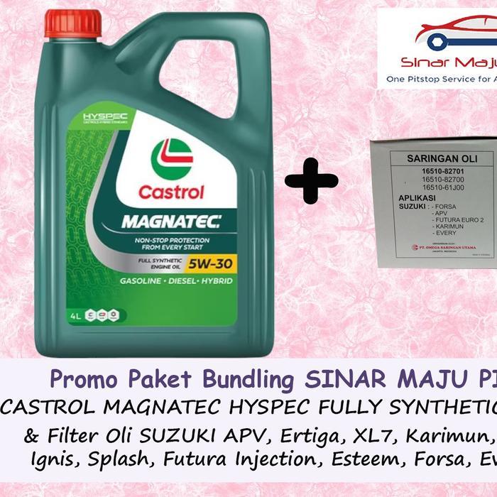 Paket Oli CASTROL MAGNATEC HYSPEC FULL SYNTHETIC 5W-30 & Filter Oli Mobil SUZUKI IGNIS SPLASH CARRY