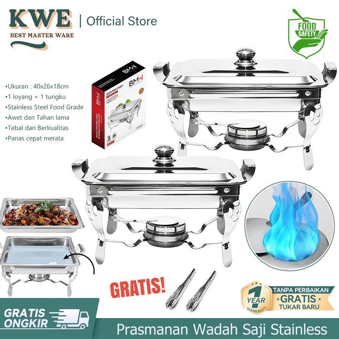 KWE 40CM Prasmanan Wadah Saji Stainless 2 Set Prasmanan jumbo kotak Warmer Square Pan Wadah