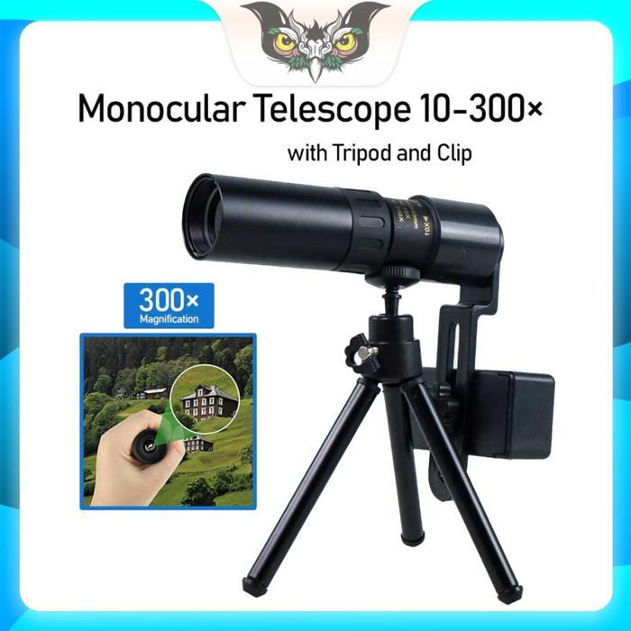 Teropong Jarak Jauh Monocular Telescope Zoom 10-300 Tripod Mini Clip