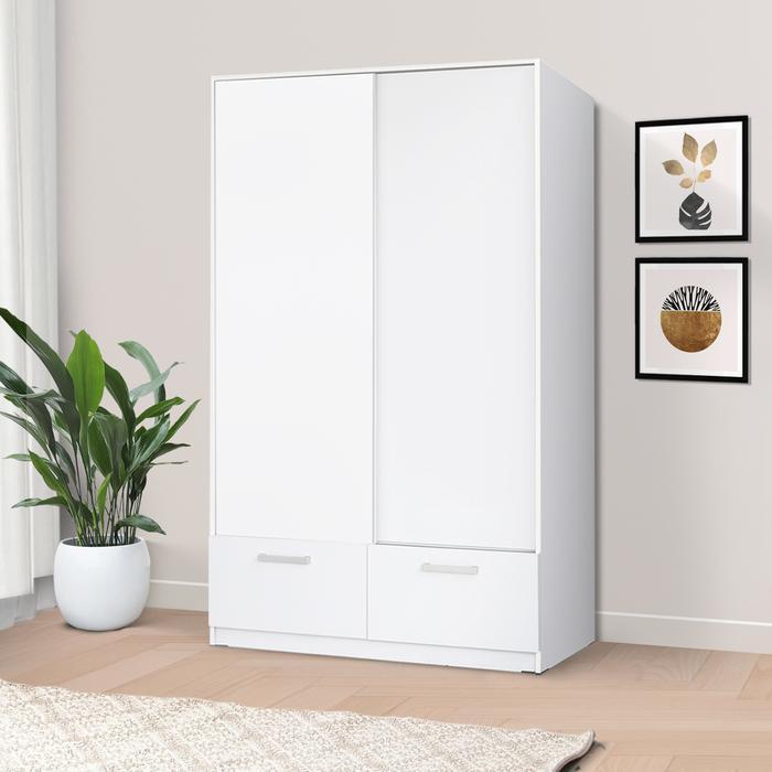 OMAHA Lemari Pakaian Kayu 2 Pintu Sliding / Geser Modern Minimalis - WhiteGlossy PLS