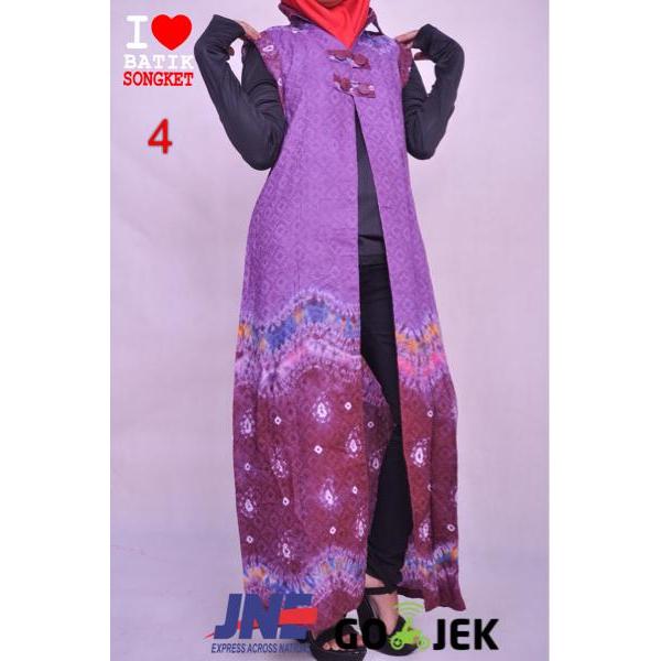 Outer Batik Doby Jumputan Model Cardigan Panjang Warna Putih Orange Abu Ungu Biru