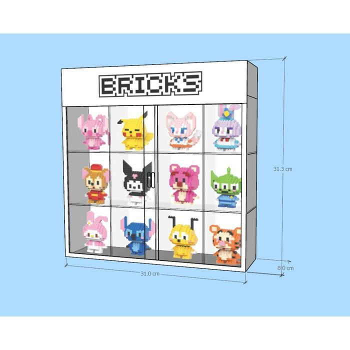 Akrilik Rak Brick Pintu Sleding isi 12 / Rak Mainan Akrilik
