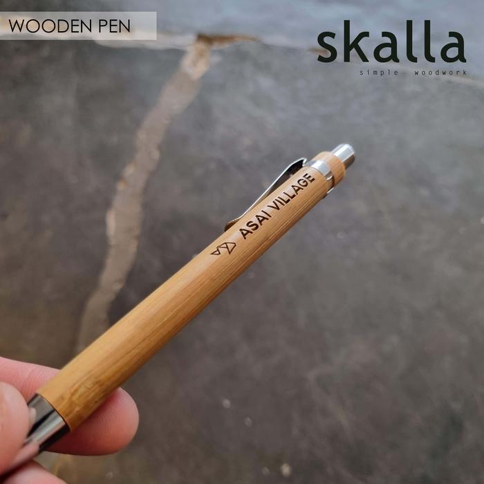 Wooden Pen Ballpoint Bolpen Kayu Souvenir Gift Custom Nama Pulpen Bambu Hadiah Populer