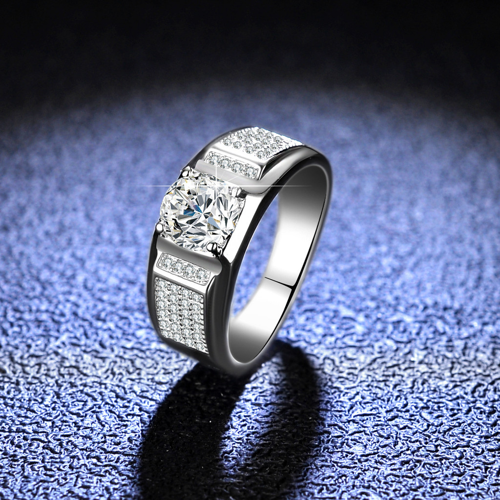 Minimalist Four-Prong Ring Men's 1ct Moissanite PT950 Platinum - 1ct 4-prong design, PT950 platinum,