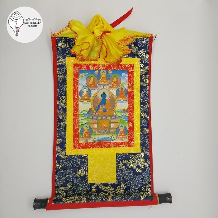 TERUJI Lukisan Tibetan Print / Thangka Mini 8 Buddha Pengobatan