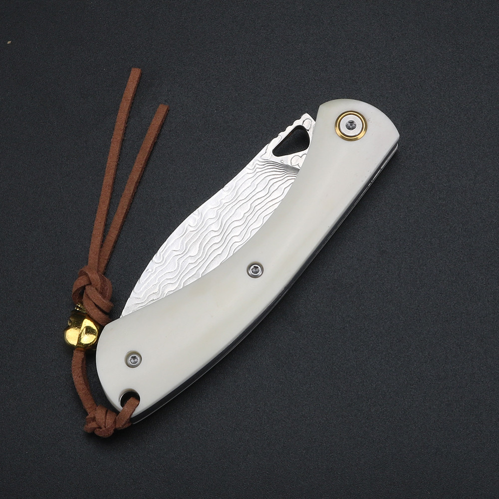 Bull bone handle Damascus VG10 blade folding knife outdoor folding knife outdoor cutting tool