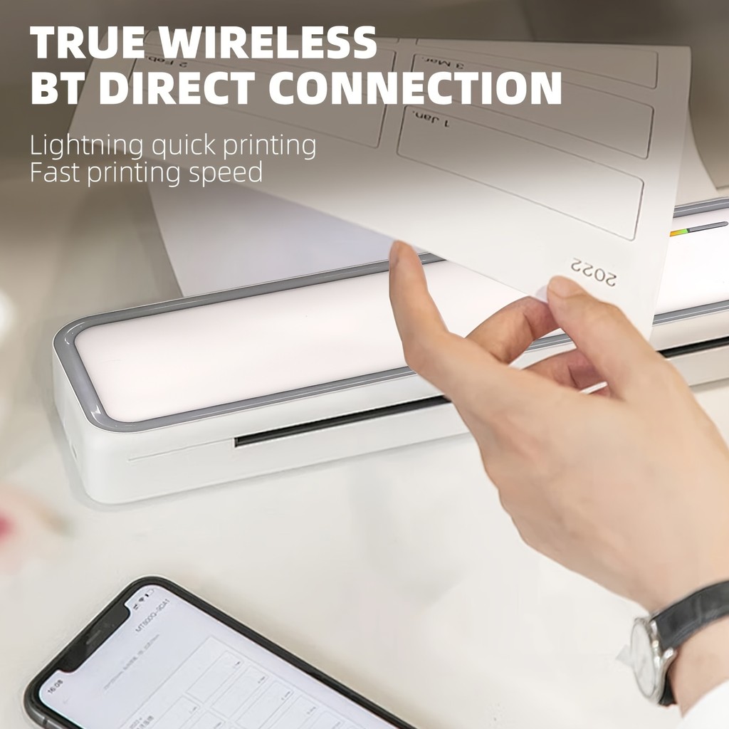 Portable A4 Thermal Printer, Wireless Travel Printer, Wireless Thermal Ink-Free Printer Set, 300DPI
