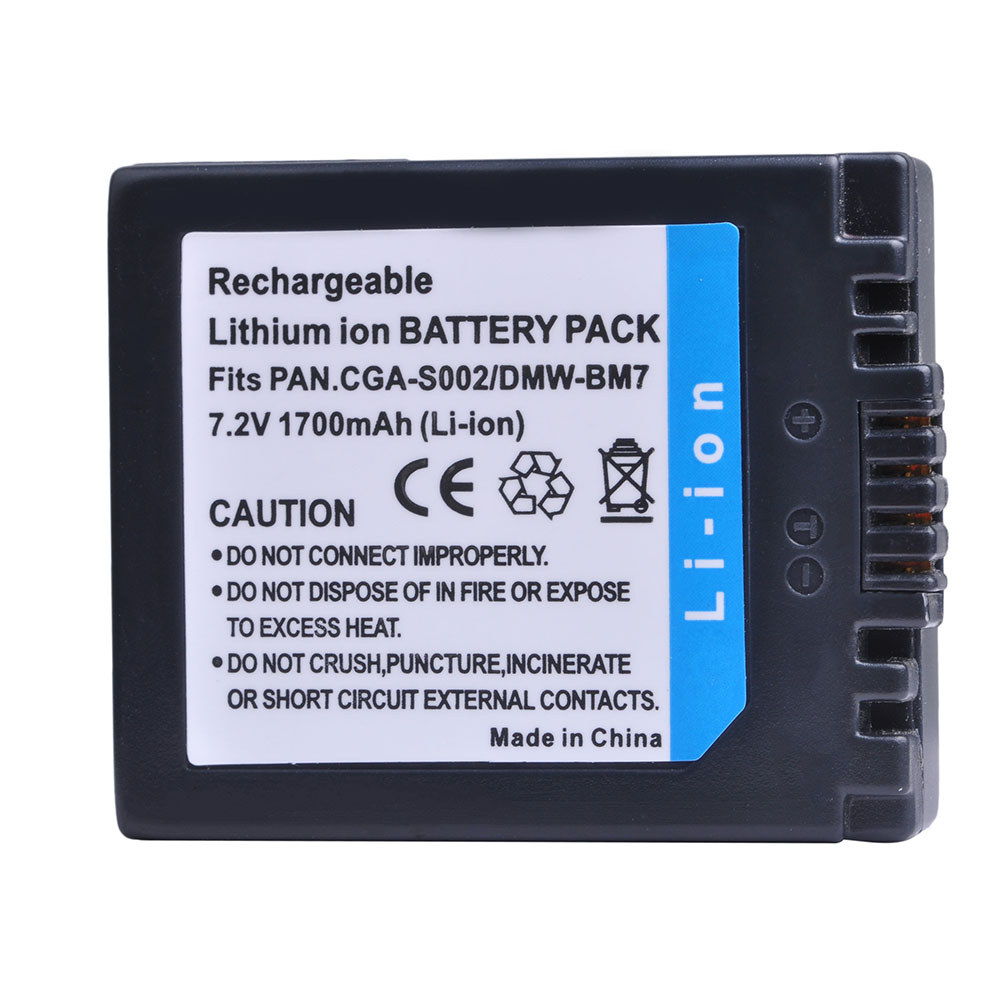 1700mAh CGA-S002 CGA-S002A CGA-S002E DMW-BM7 Battery+Wall Charger for Panasonic Lumix DMC-FZ1 FZ2