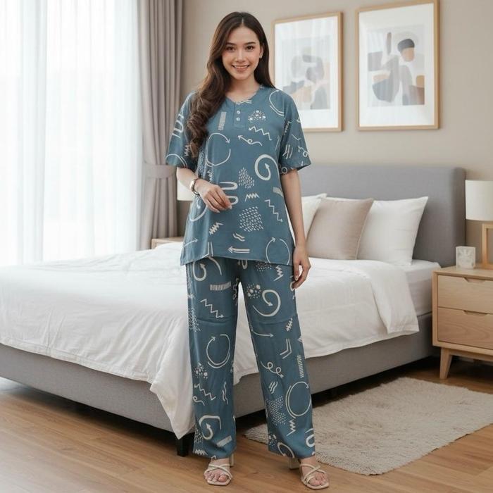 Setelan Cp Andin Cabutan Baju Rayon Wanita Celana Piyama Dewasa Panjang Busui Tidur Pendek