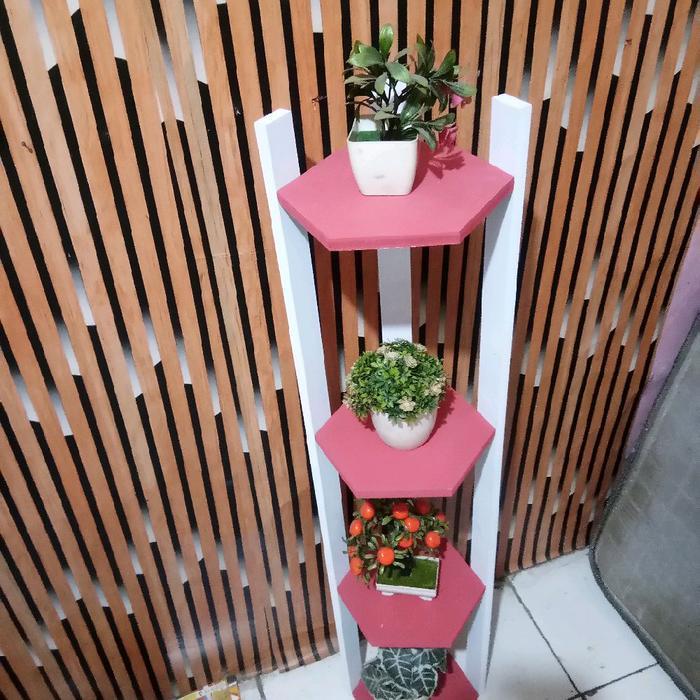 RAK LANTAI EXSAGONAL COCOK UNTUK MENYIMPAN HIASAN RUMAH TINGGI 122CM BAHAN KAYU MDF ANTI JAMUR