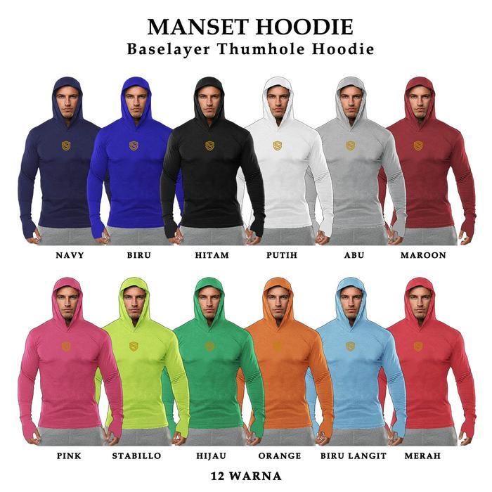 Pinnacle Outdoor - Manset Pria Baselayer Hoodie Lengan Panjang Jari Stuvco Olahraga