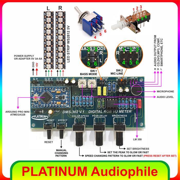Stereo Vu Meter Modul DMS-302 V1 Digital RGB Music Stereo Vu Meter